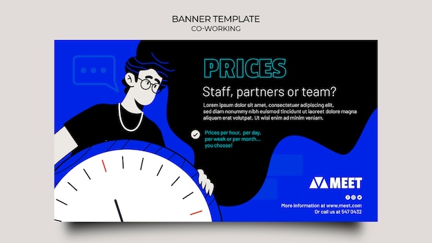 PSD gratuito modello di banner orizzontale di co-working