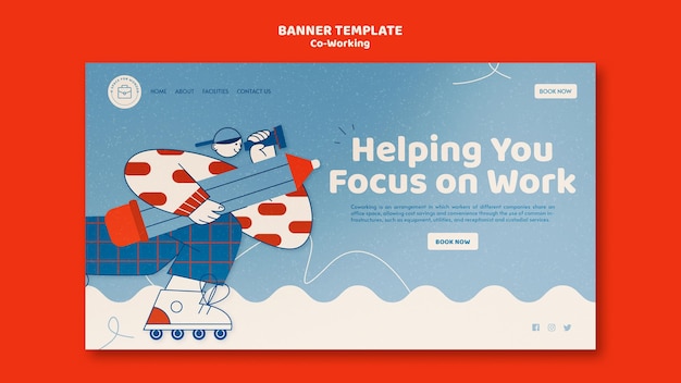 無料PSD コワーキング水平バナーテンプレート