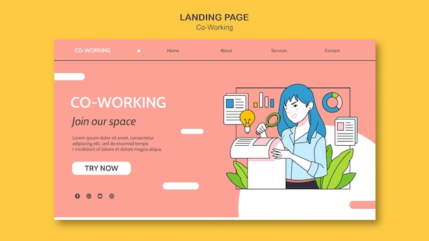 PSD gratuito modello di pagina di destinazione di co-working