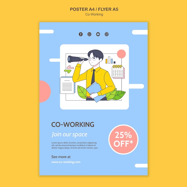 Free PSD co-working print template illustrated