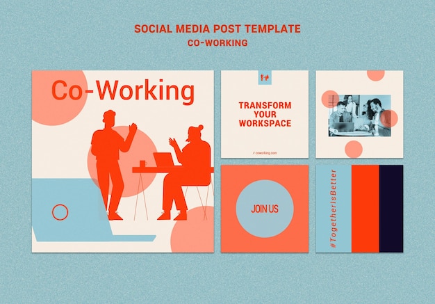 Free PSD co-working social media posts