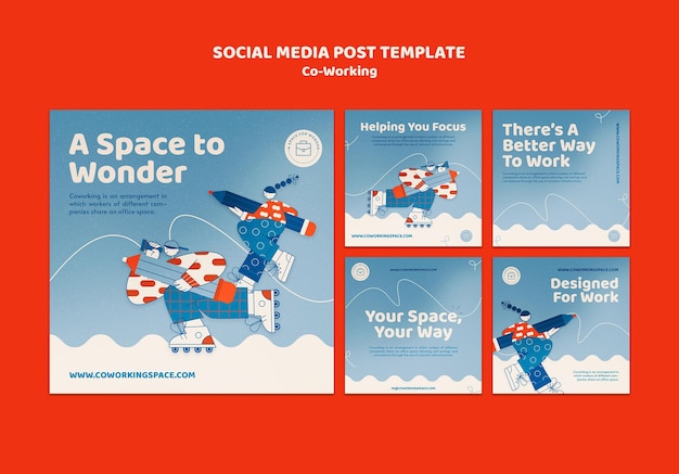 PSD gratuito post sui social media di co-working