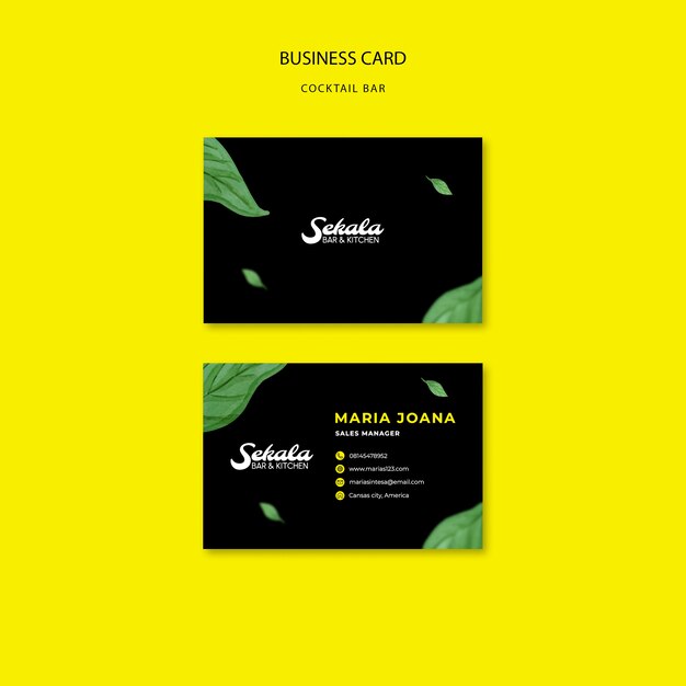 cocktail bar with delicious drinks business card