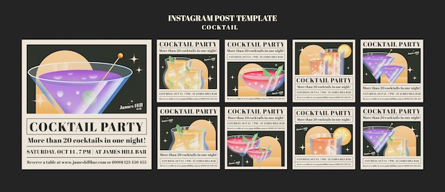 Free PSD cocktail bar with delicious drinks instagram posts