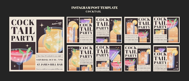 Free PSD cocktail bar with delicious drinks instagram posts