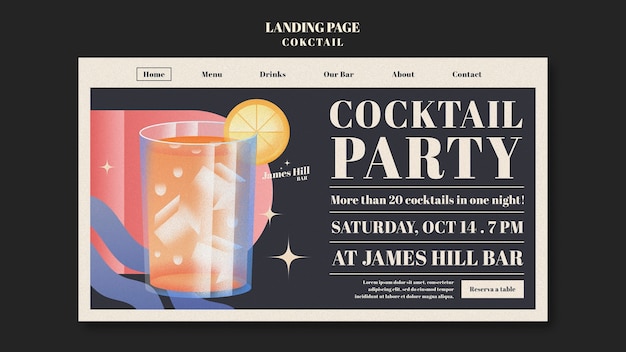 Free PSD cocktail bar with delicious drinks landing page