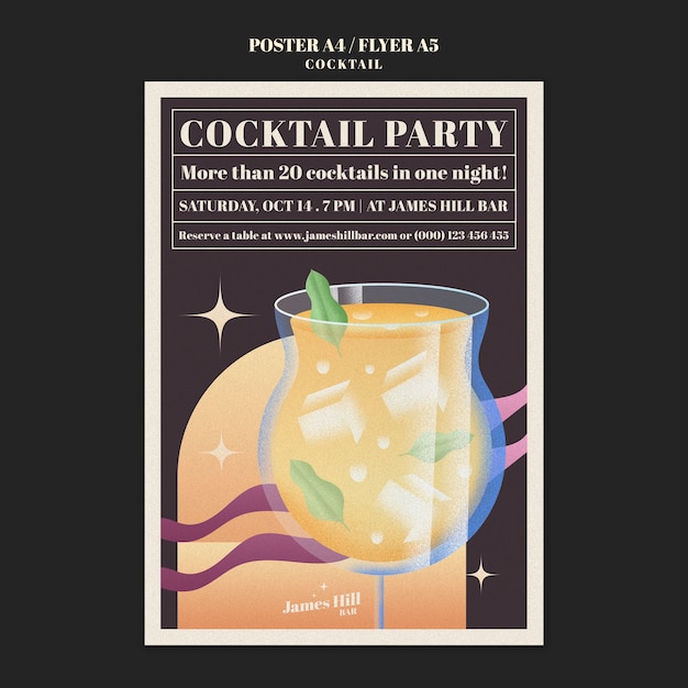 Бесплатный PSD Коктейль-бар с плакатом с вкусными напитками