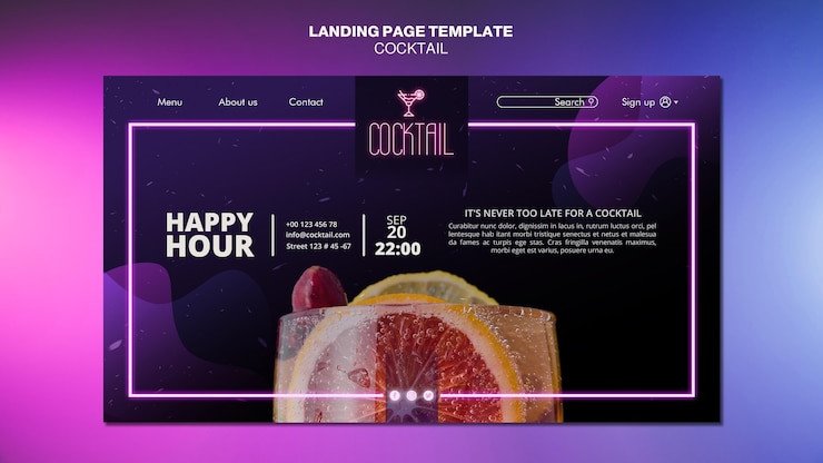 Free PSD cocktail concept landing page template