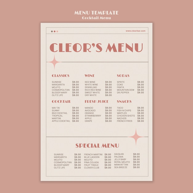 Cocktail menu design template