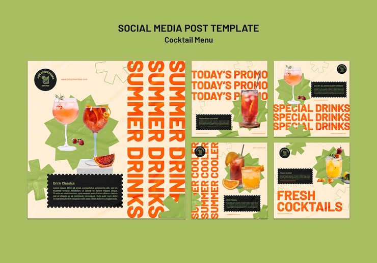 無料PSD カクテルメニューのinstagramの投稿のデザインテンプレート