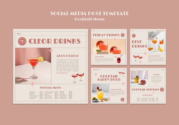 Modello di progettazione di post di instagram menu cocktail