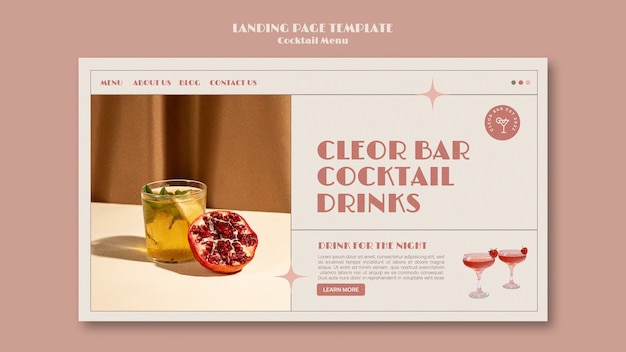 Free PSD cocktail menu landing page design template