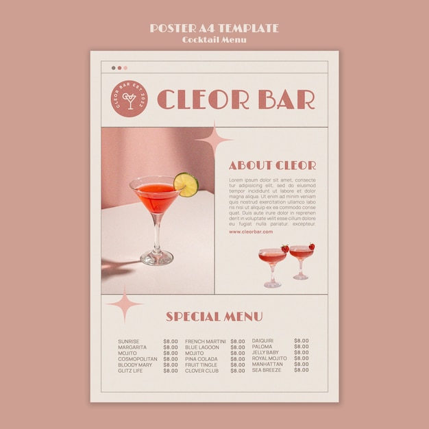 Modello di progettazione poster menu cocktail