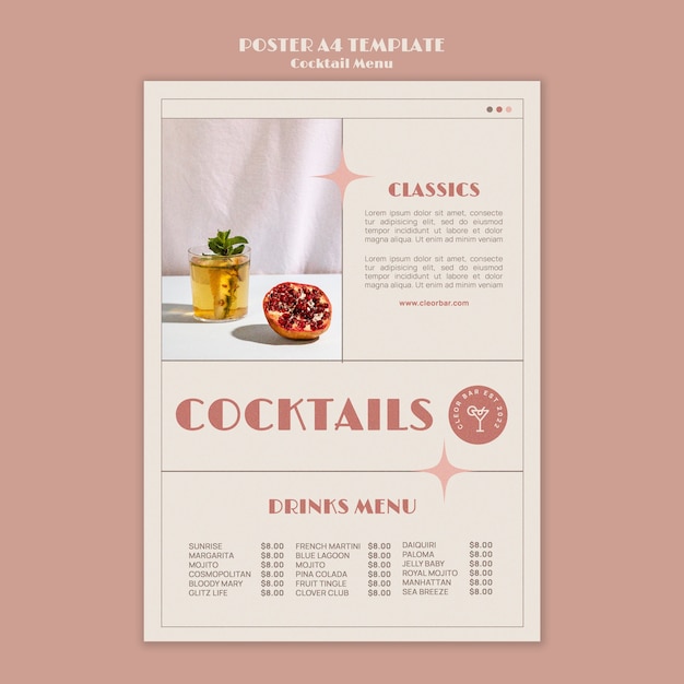 Cocktail menu poster design template