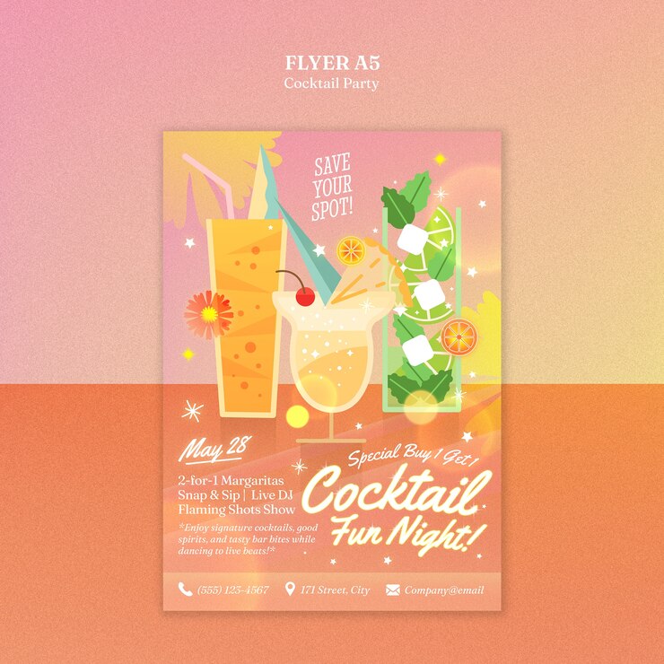 Free PSD cocktail party flyer
