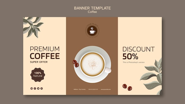Free PSD coffee banner template with discount