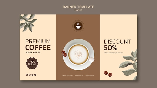 PSD gratuito modello dell'insegna del caffè con lo sconto