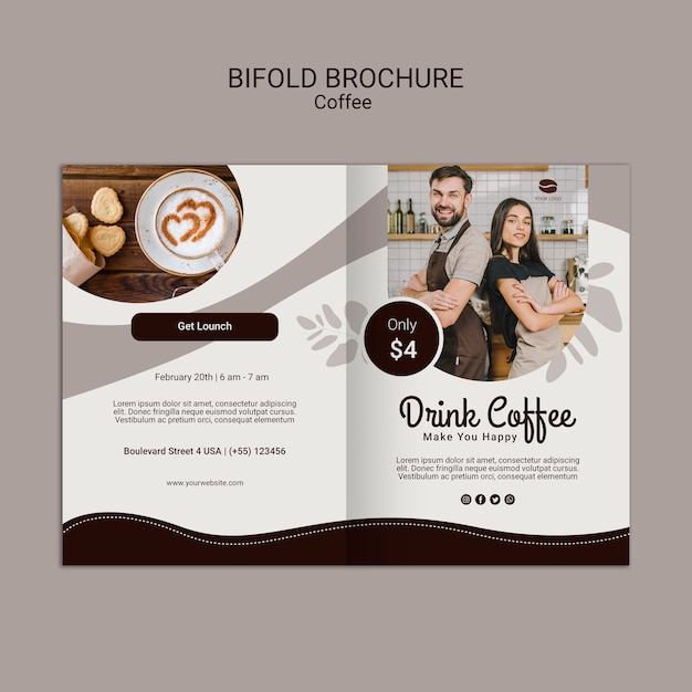 PSD gratuito brochure bifold caffè