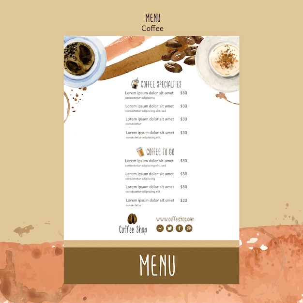 Бесплатный PSD Концепция кофе для шаблона меню