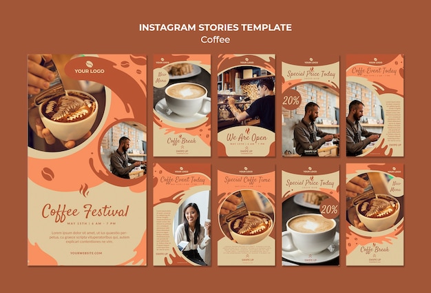 Free PSD coffee concept instagram stories template mock-up