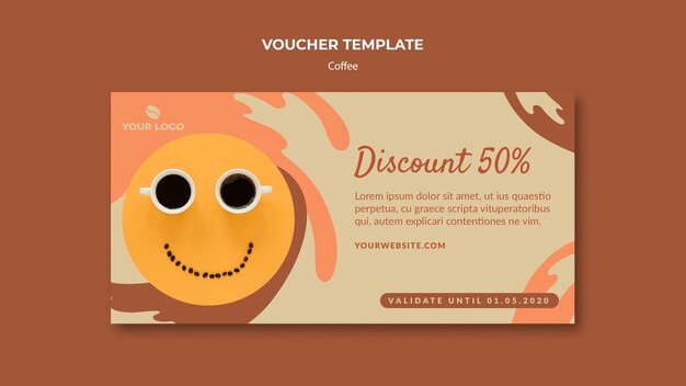 Free PSD coffee concept voucher template mock-up