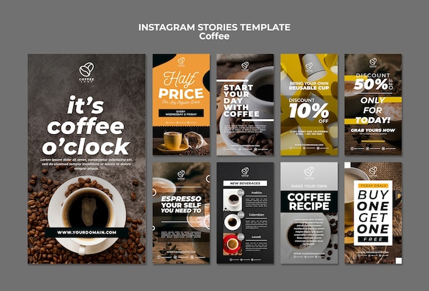 PSD gratuito modello di storie di instagram di caffè