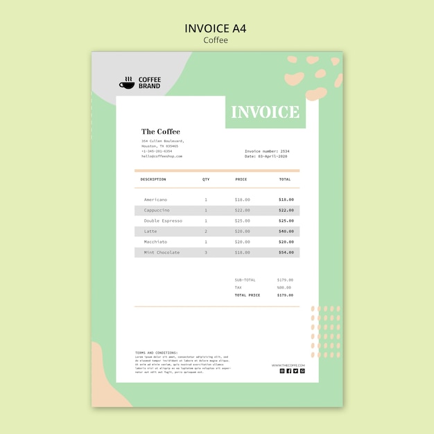 Coffee invoice concept template