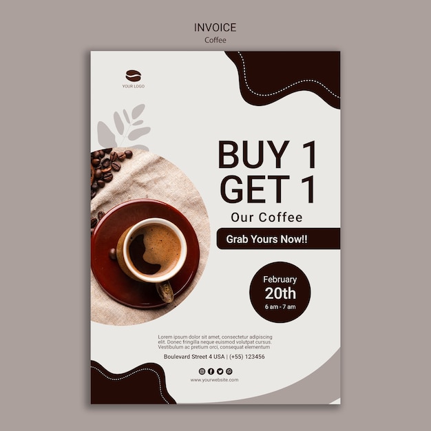 Free PSD coffee invoice template with offer