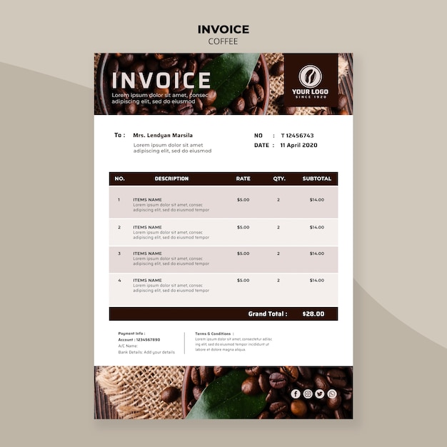 Free PSD coffee invoice template