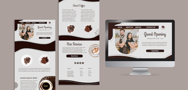 PSD gratuito concetto di landing page di caffè