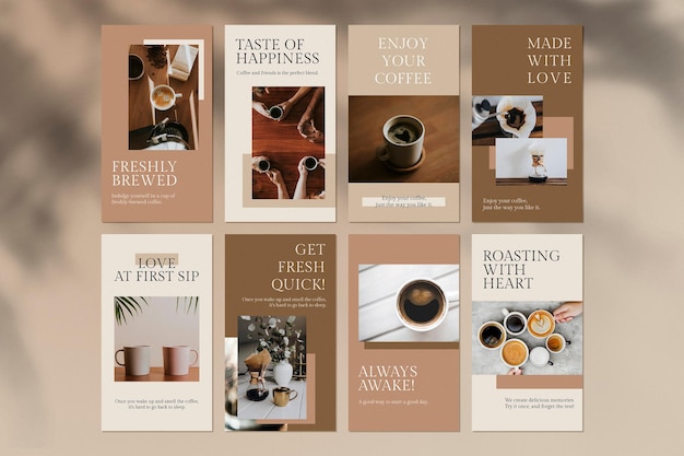 Coffee lover template psd set for social media story cafe theme