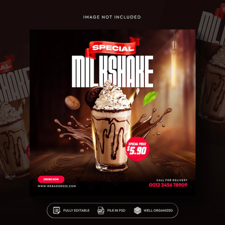 Free PSD coffee milkshake drink menu promotion social media instagram post banner template design