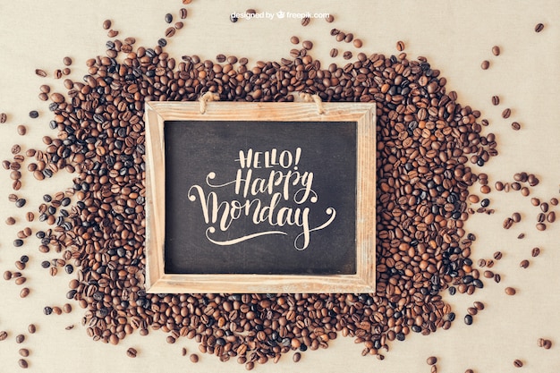 Coffee mockup with slate on coffee beans