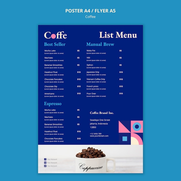 PSD gratuito modello di concetto del manifesto del caffè