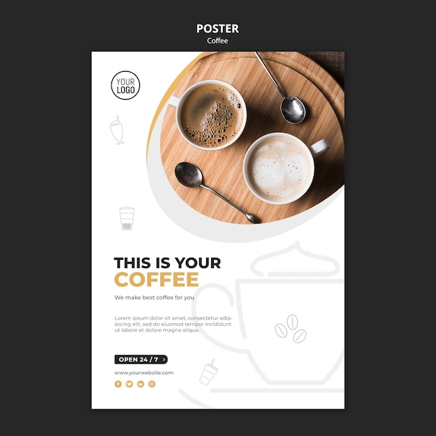 Бесплатный PSD Концепция шаблона плакат кофе