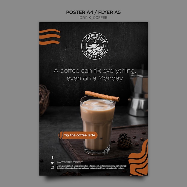 PSD gratuito modello del manifesto del caffè