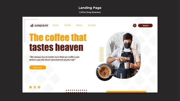 Modello di progettazione della pagina di destinazione aziendale della caffetteria