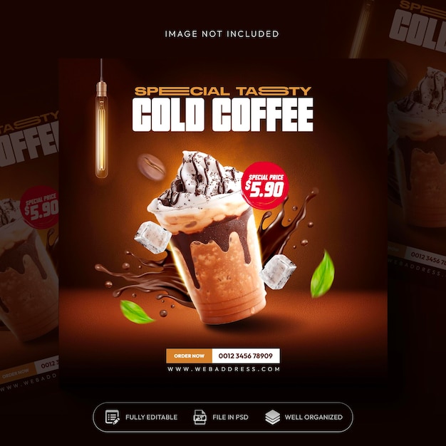 Free PSD coffee shop drink menu promotion social media instagram post banner template design