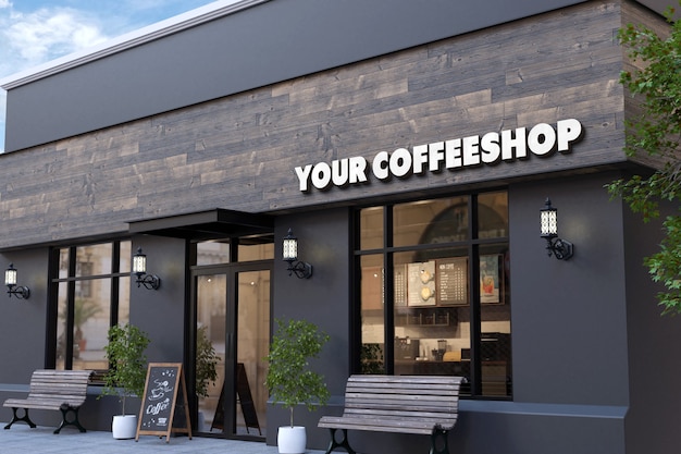 Download Premium Psd Coffee Shop Facade Logo Mockup