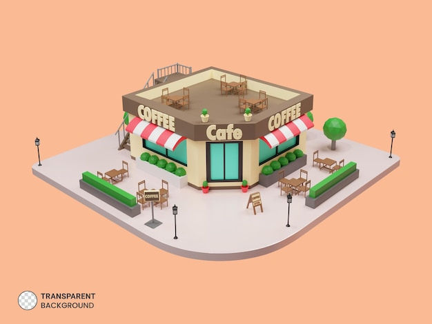 免费的PSD咖啡店图标孤立的3 d渲染插图