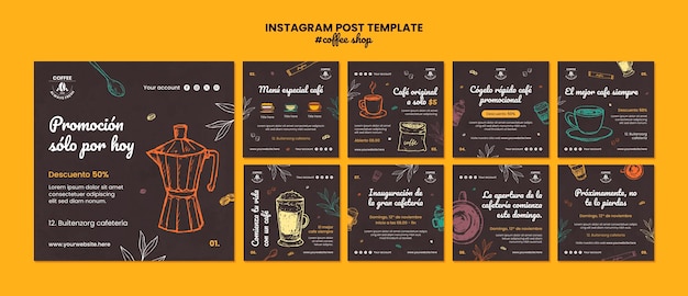 PSD gratuito modello di post su instagram per una caffetteria