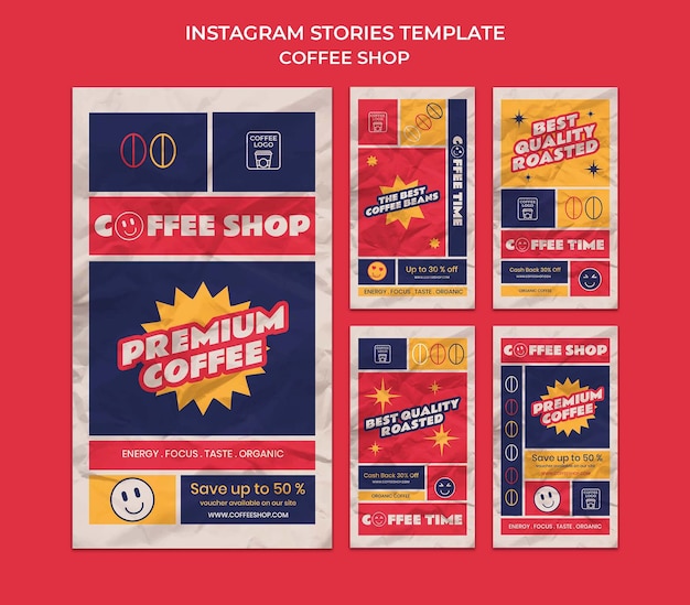 Pacchetto di storie di instagram della caffetteria