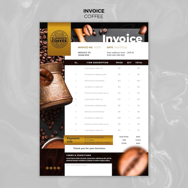 Coffee shop invoice template