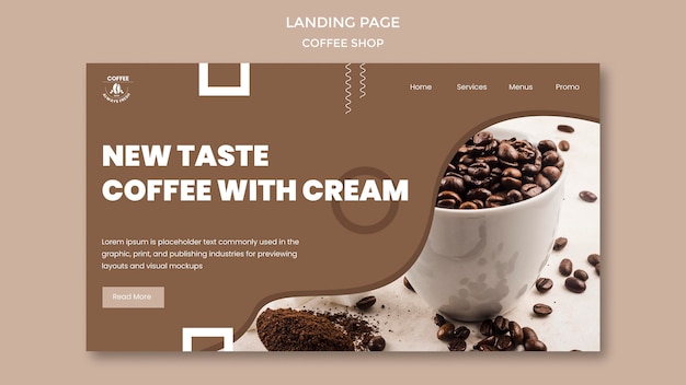 PSD gratuito design della pagina di destinazione della caffetteria