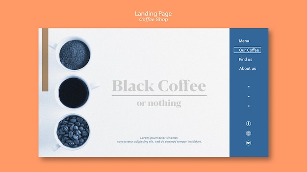 PSD gratuito modello di landing page della caffetteria