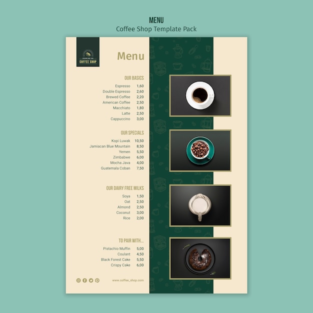 Free PSD coffee shop menu template pack