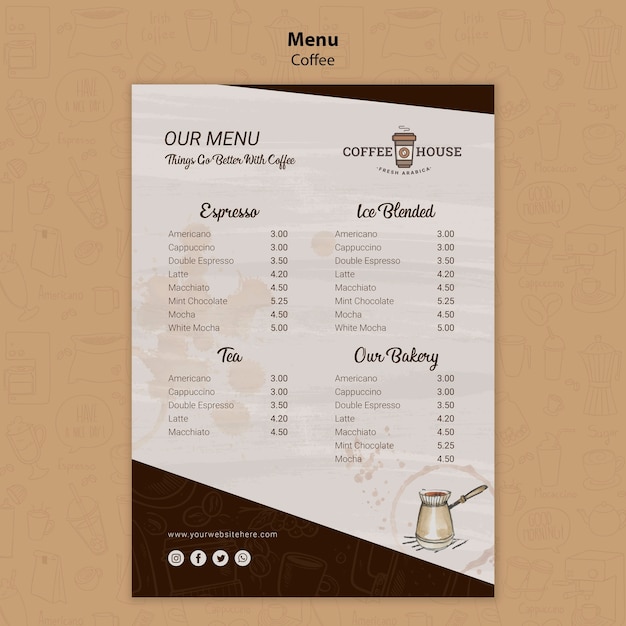 PSD gratuito modello di menu della caffetteria