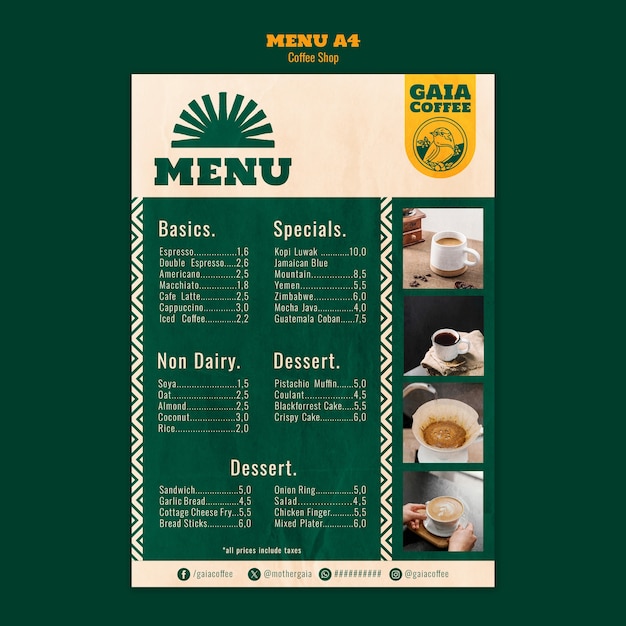 Free PSD coffee shop menu template