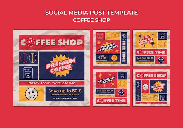 무료 PSD 커피숍 소셜 미디어 포스트팩