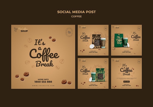 Pacchetto di post sui social media della caffetteria